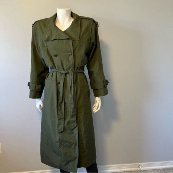Vintage double breasted Army Green cotton blend long trench coat for spring. - Picture 1 of 12
